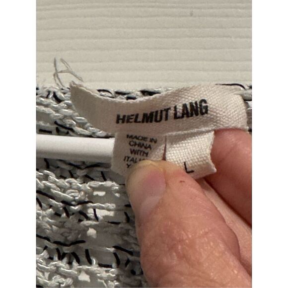 Helmut Lang Sweater Open Knit Long Sleeve Black White Grey Wide Neck Pullover L - Picture 3 of 15